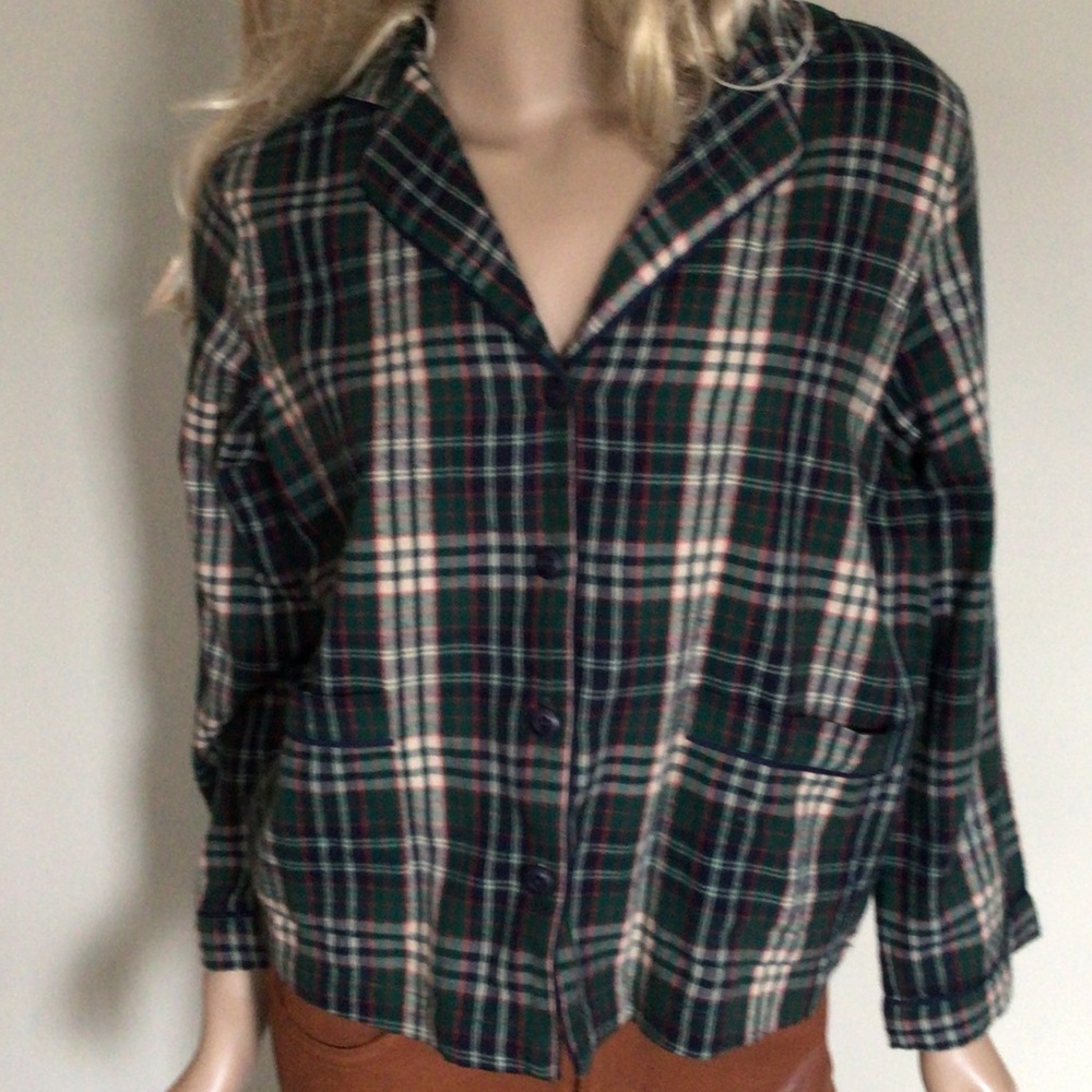 THE GREAT. Pine Needle Plaid Pajama Top